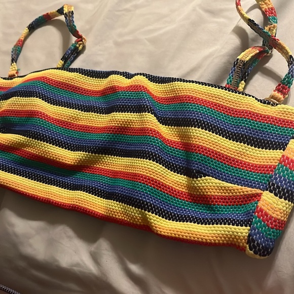 Montce Rainbow Stripe Bikini Top - Red Yellow Green Blue Purple - Picture 2 of 6